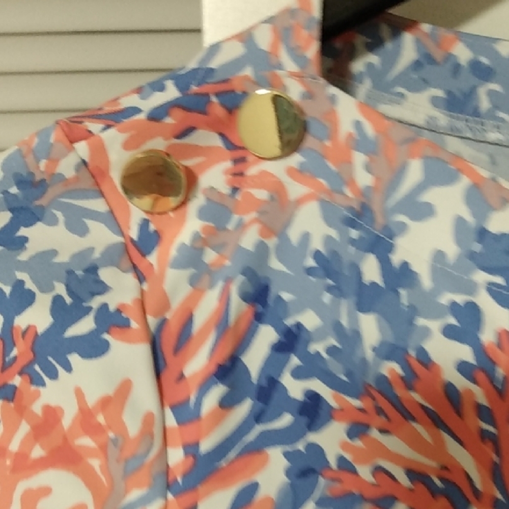 Nwot Talbots Pink and Blue Coral Nautical Dress Jersey Fabric - Picture 4 of 5